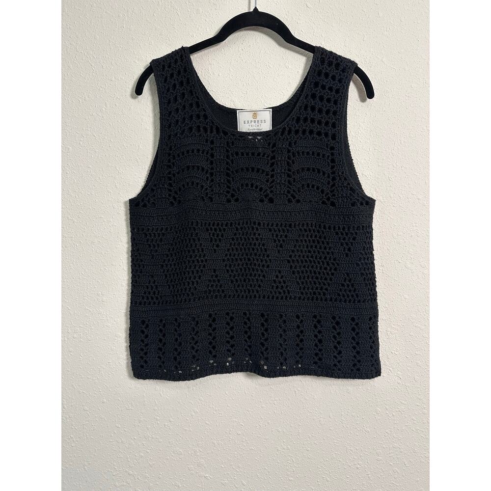 Express Black Crochet Tank Top - Sleeveless Knit Shell